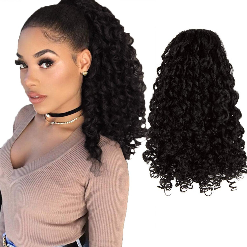 Curly Drawstring Ponytail for Black Women Synthetic 14 Inch Hair Extension with Natural Texture