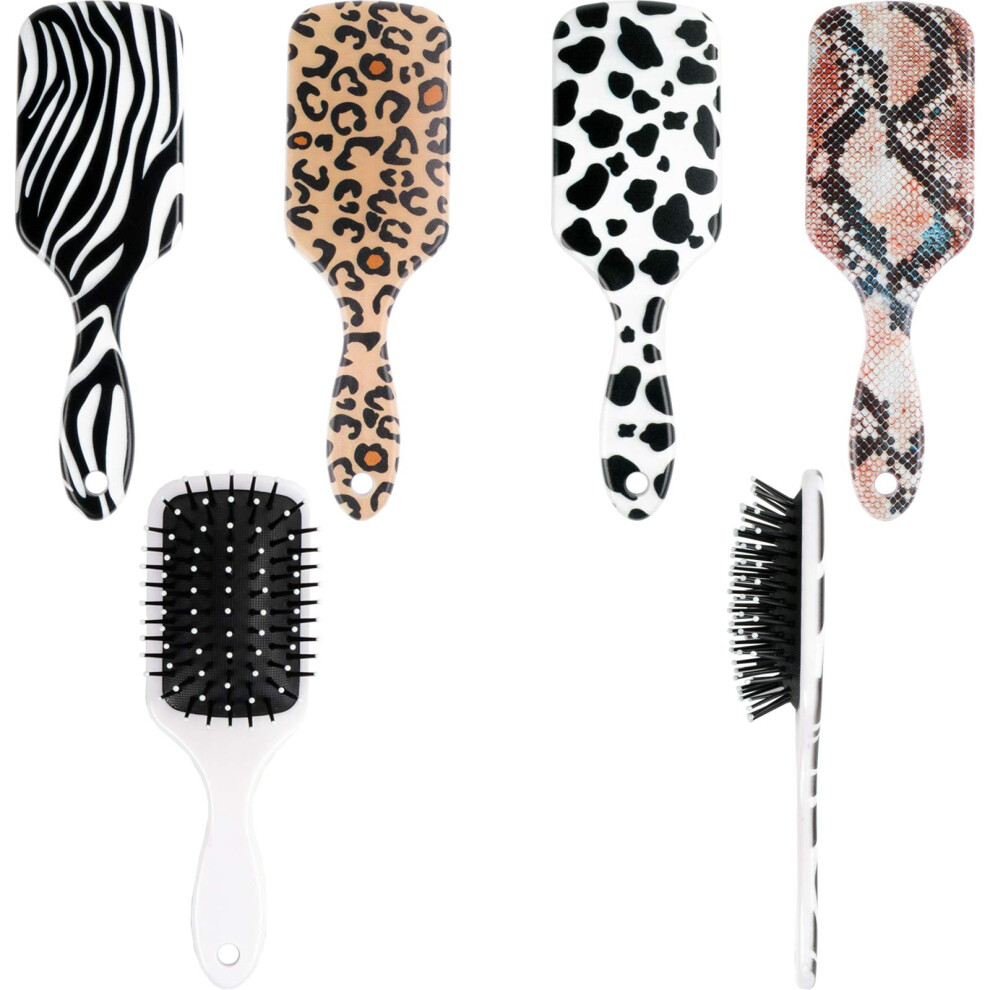 Detangling Hair Brush Set with Animal Prints Leopard Zebra Python Cow AntiStatic Scalp Massage