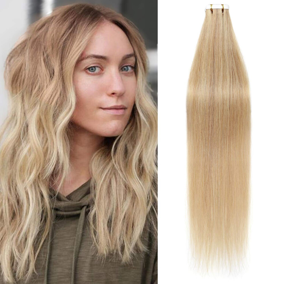 Unisex Brown,Silver 20 Inch Ombre Chestnut Brown Platinum Blonde Tape In Remy Human Hair Extensions Seamless Weft