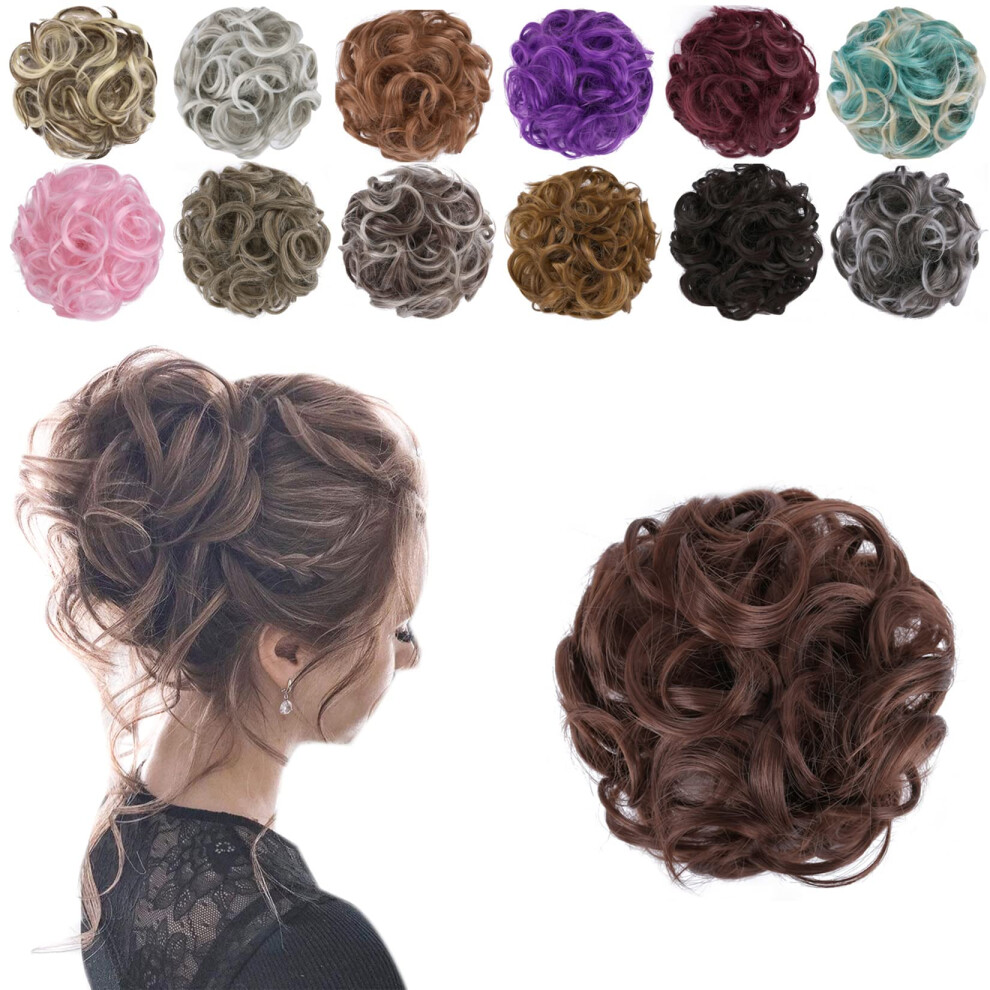 Unisex Red Messy Bun Hairpiece Dark Auburn Curly Hair Bun Extension With Elastic Band For Women