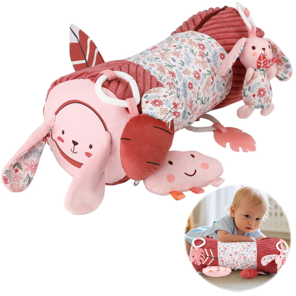 Inflatable Tummy Time Pillow For Babies With Detachable Sensory Toys, Rabbit Baby Gift 36 Months Pink