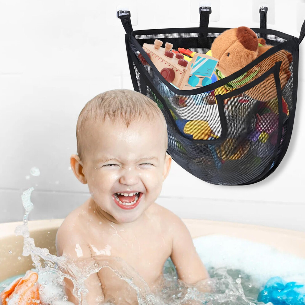 Bath Toy Organizer with Large Capacity Corner Mesh and Quick Release Bottom Zipper for Kids