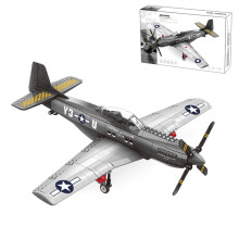 P51 Mustang Building Blocks Military Fighter Jet Toy, 193 Piece Model Kit with Realistic Moving Parts