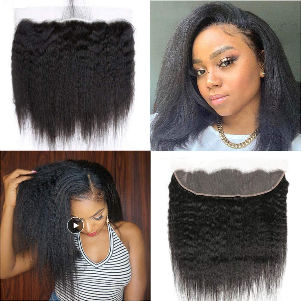 Unisex Black Human Hair Lace Frontal 13X4 Hd Afro Kinky Straight Closure 20 Inch Natural Hairline