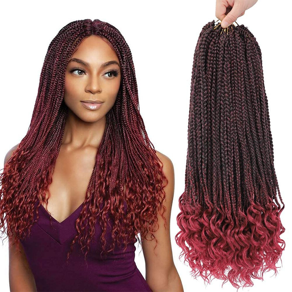 18 Inch Box Braids Crochet Hair Extensions with Curly Ends, Synthetic, 6 Packs 132 Strands