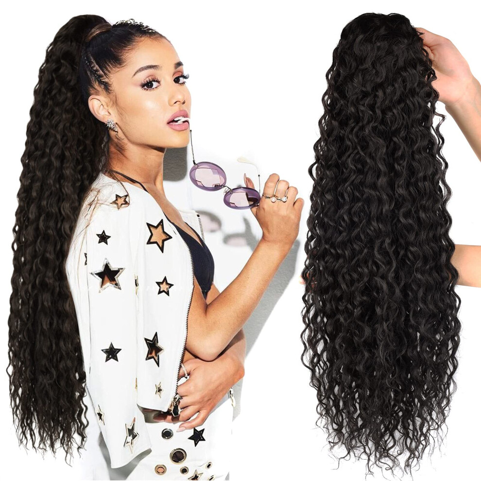 24 Inch Curly Drawstring Ponytail Extension Heat Resistant Synthetic Hairpiece for Black Women