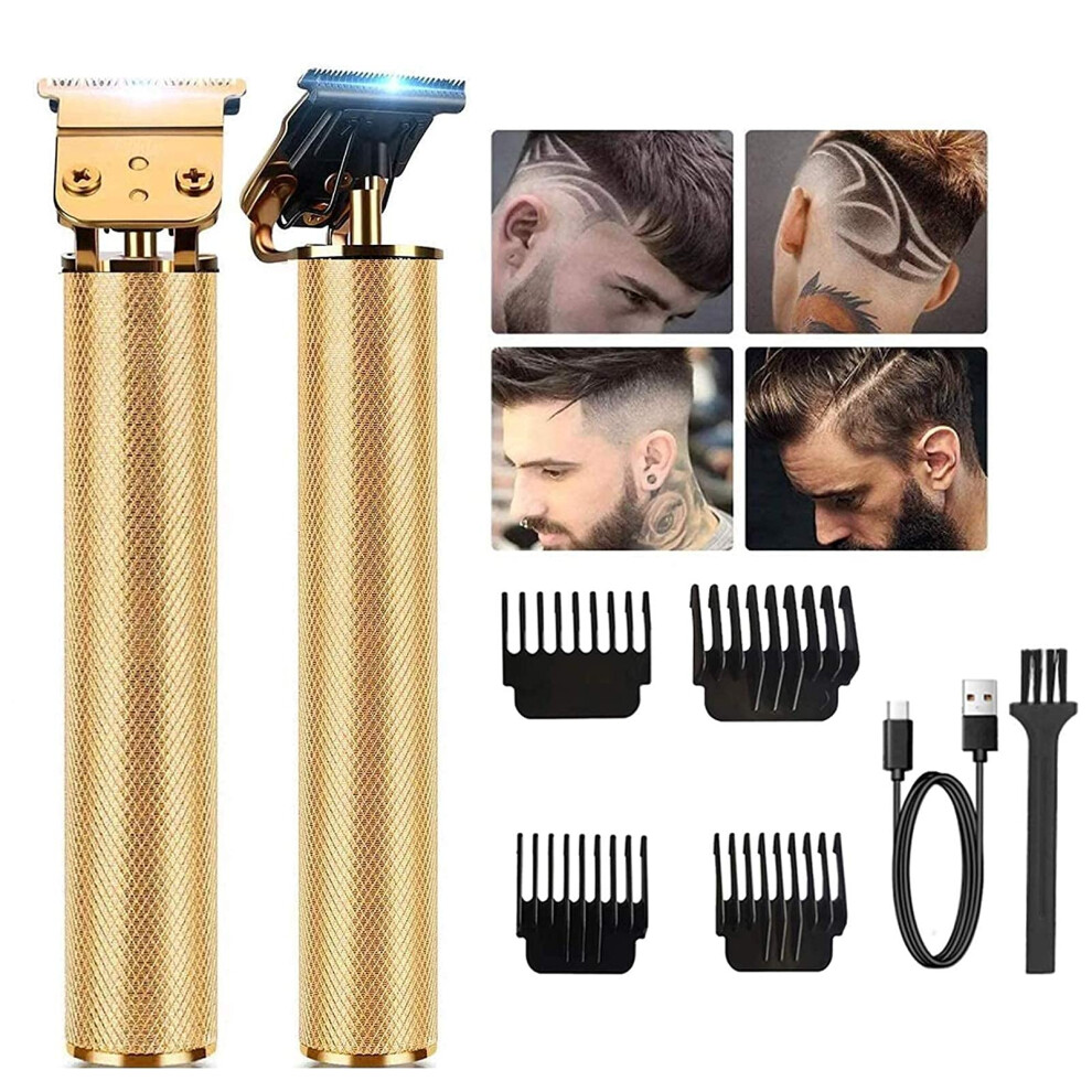 Gold Hair Clippers For Men With Zero Gapped Tblade, Cordless Rechargeable Beard Trimmer, 4 Combs