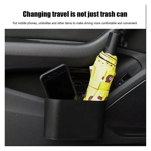 Car Trash Can with OdorBlocking Lid, Leakproof Vehicle Garbage Bin, Compact Black 1PC 2