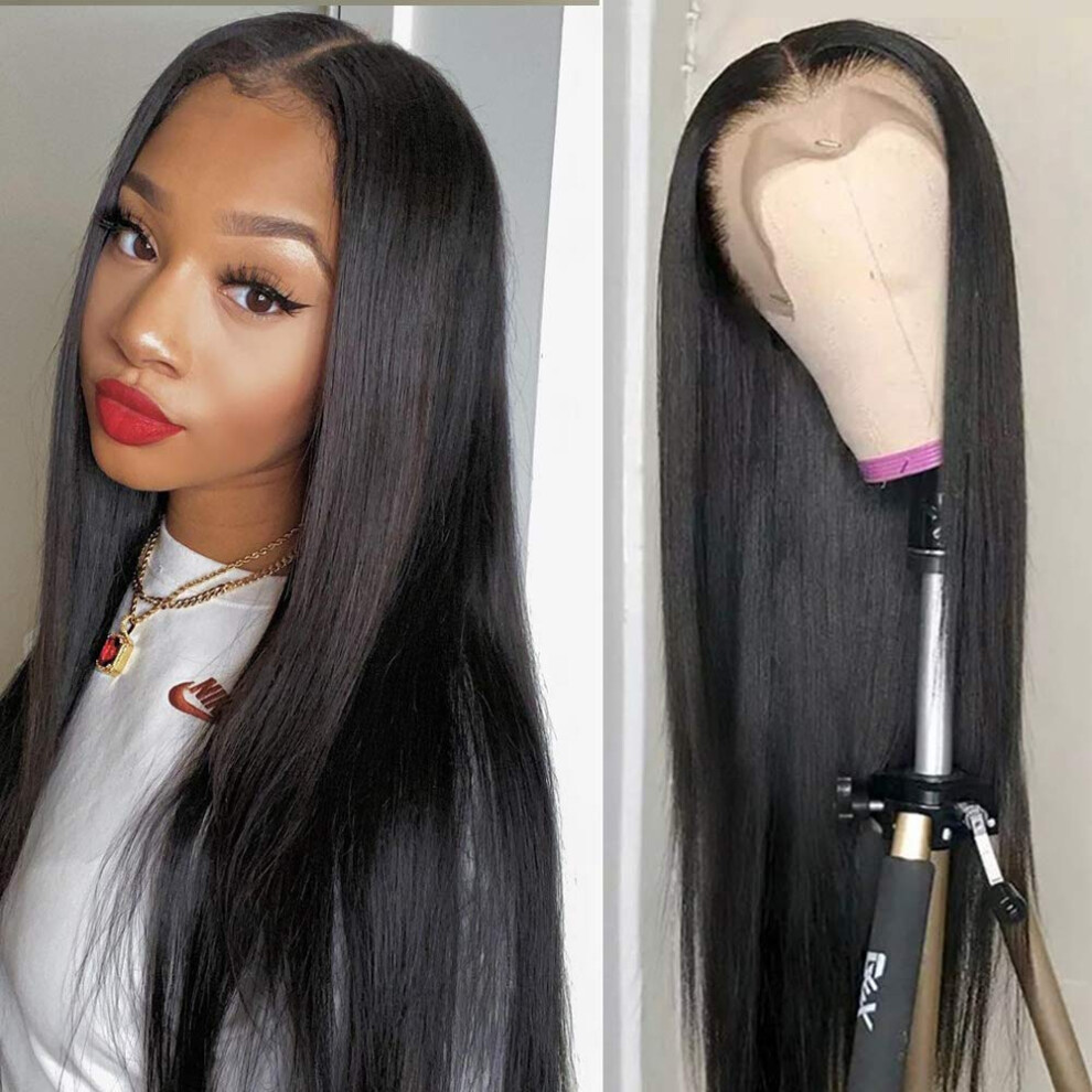 30 Inch Brazilian Virgin Human Hair Lace Front Wig 4x4 Straight Pre Plucked with Baby Hair