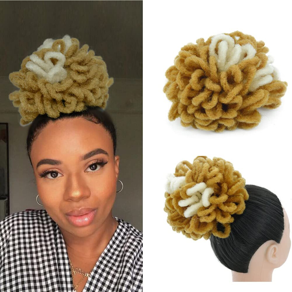 Unisex Dreadlock Ponytail Hairpiece Synthetic Bun Clip In Afro Puff Chignon Extension 27/613#
