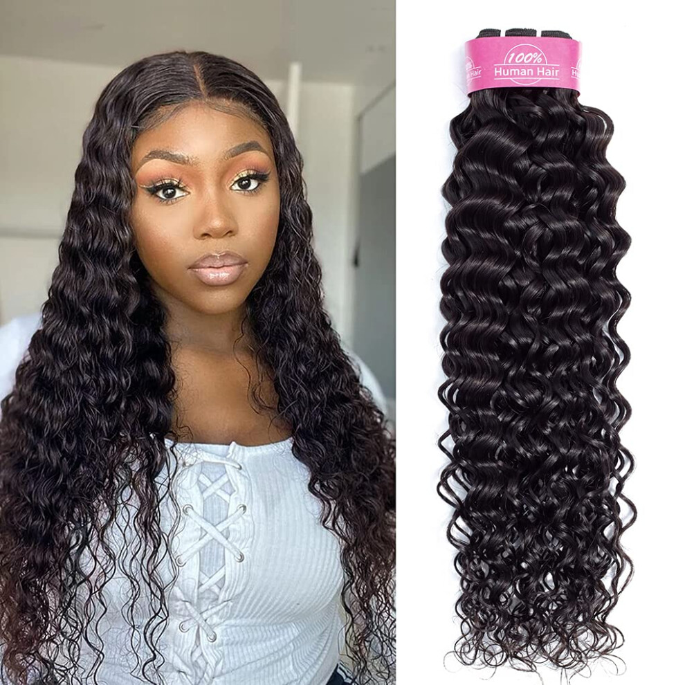 Unisex Black Brazilian Water Wave Virgin Human Hair Bundle 28 Inch 10A Unprocessed Wet And Wavy Extensions Natural