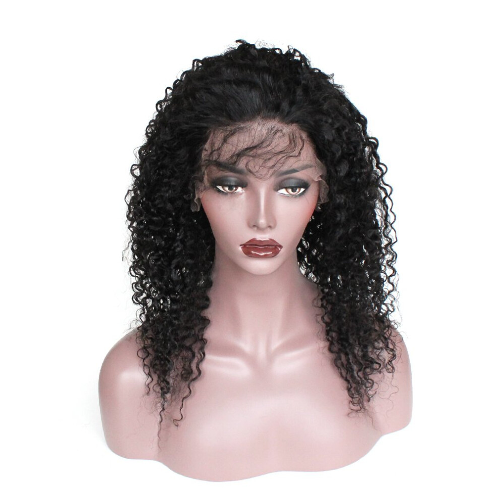 Unisex 16 Inch Afro Kinky Curly Lace Front Wig Human Hair Pre Plucked 3B 3C Brazilian Virgin 130% Density