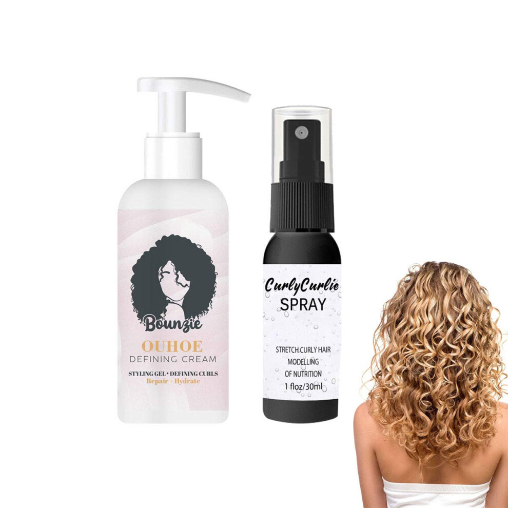 Cream Curl Defining 2Pcs Lightweight Frizz Control Styling For Wavy And Curly Hair