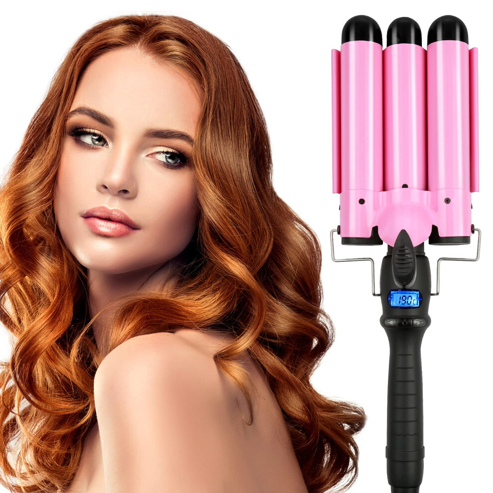 3 Barrel Curling Iron 32mm Ceramic Fast Heat Up Wand for Natural Beach Waves with Temp Control