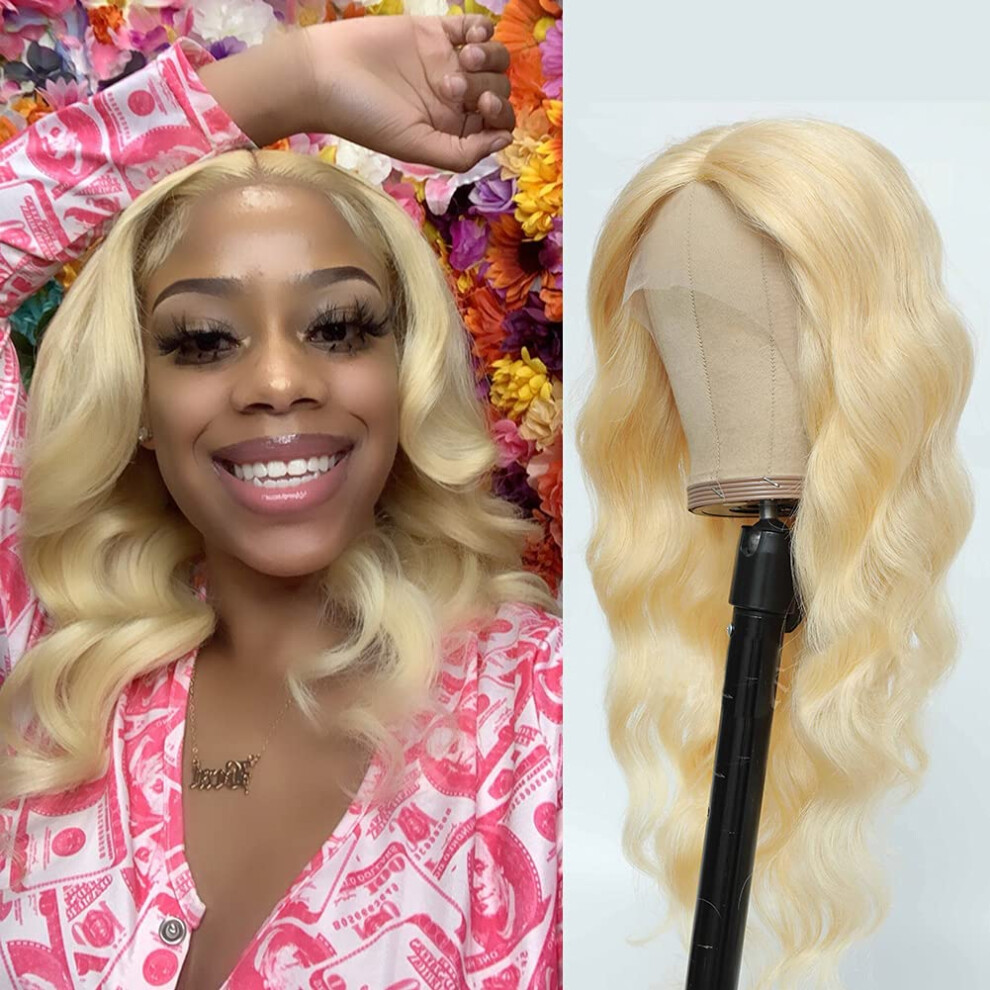 Unisex 613 Blonde Body Wave Lace Front Wig Human Hair 16 Inch 150% Density Preplucked Hairline