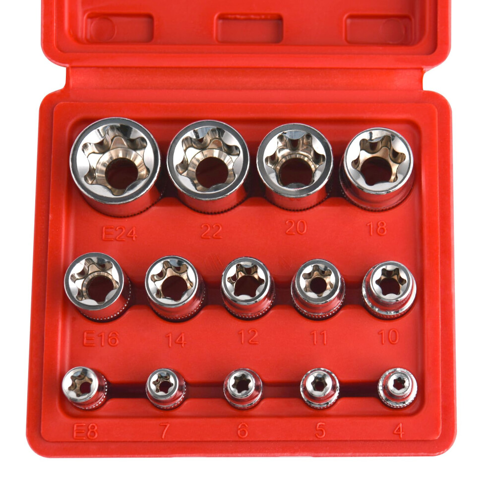 14Piece E Torx Socket Set Crv Steel External Star Sockets With Case, Impact Wrench Compatible 9070919937613