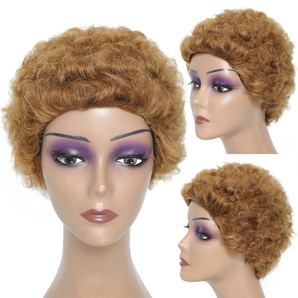 Unisex Black Human Hair Wigs For Women Blonde Ombre Brazilian Virgin Short Curly Glueless Easy Wear 27#