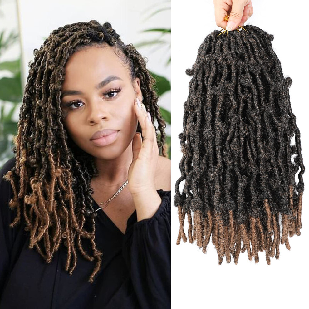 Unisex Ombre Pre Looped Butterfly Locs Crochet Hair 14 Inch Distressed Faux Locs Braids For Women 1B/30