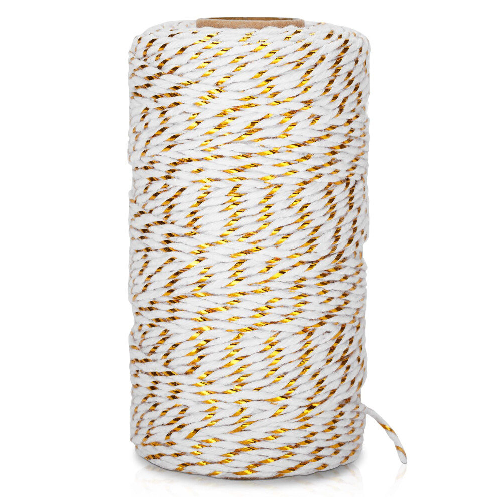 Cotton Bakers Twine 328Ft Gold And White Metallic For Gift Wrapping, Crafts And Baking 9455672789820