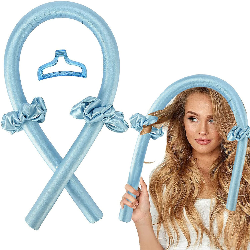Black Heatless Hair Curlers For Long Hair Overnight, No Heat Silk Ribbon Curling Kit With Flexi Rods