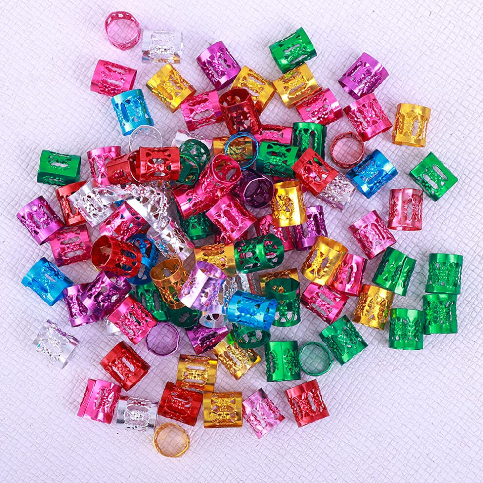 Unisex 100Pcs Colorful Aluminum Dreadlock Hair Beads And Metal Braid Cuffs For Locs Braids