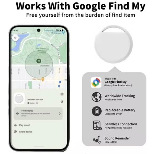 Bluetooth Tracker for Keys and Pets, Smart GPS Locator compatible with Google Find My, AntiLost Device  White 1
