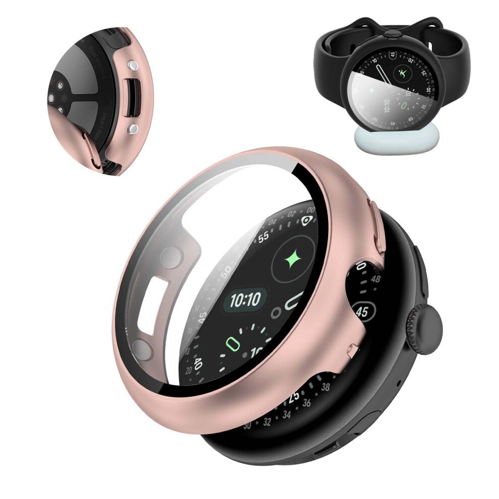 Case For Google Pixel Watch 4 41Mm Rose With 9H Tempered Glass Shockproof Scratchresistant Cover Gold 9070919938443