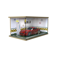 1:18 Wooden Car Garage Model with Dustproof Acrylic Cover and Built‑in Lighting, DIY Display Scene