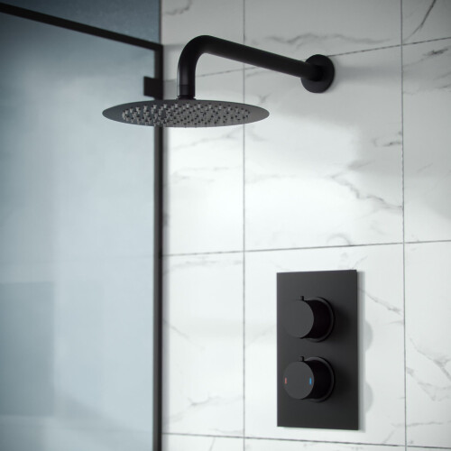 NES Home Concealed Thermostatic Rainfall Shower Set Black