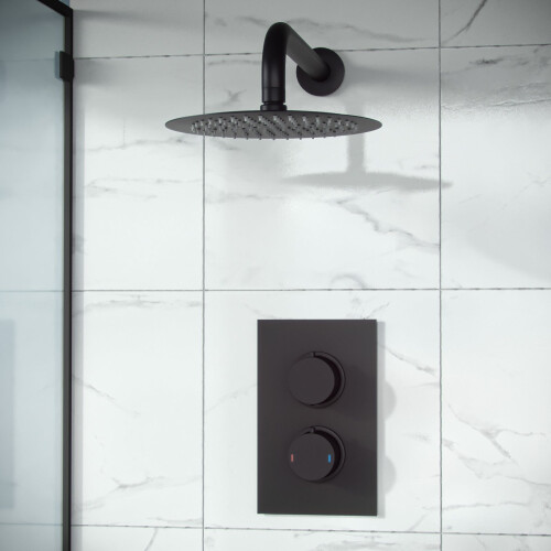 NES Home Concealed Thermostatic Rainfall Shower Set Black 2
