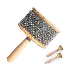 Large Wooden Handle Cabasa Percussion Instrument with Metal Beaded Chain for Latin Music