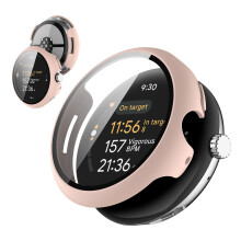 Case with 9H Tempered Glass Screen Protector for Google Pixel Watch 4 41mm, Pink, AntiScratch Hard PC