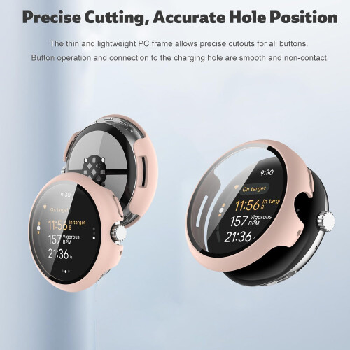 Case with 9H Tempered Glass Screen Protector for Google Pixel Watch 4 41mm, Pink, AntiScratch Hard PC 2