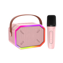 Karaoke Machine for Kids and Adults with Wireless Bluetooth, LED Lights, Pink Speaker Microphone Set
