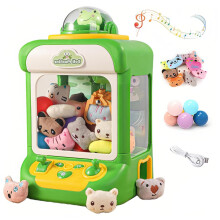 Mini Claw Machine for Kids with LED Lights and Music, Dual Joystick Arcade Toy, Green Gift Set with 30 Prizes
