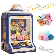 Mini Claw Machine for Kids with Arcade Lights and Music, Dual Joystick Control, 20 Dolls and 10 Capsules, Blue