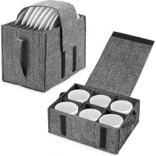 (Cup Holder) Caravan Plate Holder, Camping Dinnerware Storage Felt Bag with Side Handle, for Motorhome Cupboard Glass Mug Tableware Storage