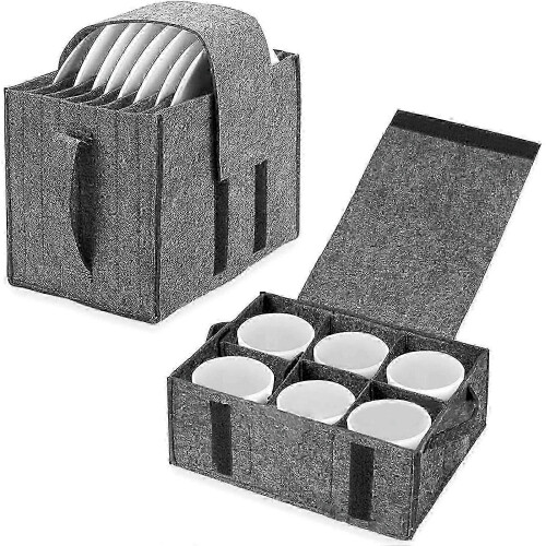 (a complete set) Caravan Plate Holder, Camping Dinnerware Storage Felt Bag with Side Handle, for Motorhome Cupboard Glass Mug Tableware Storage