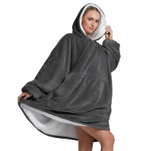 Oversized Wearable Hoodie Blanket Ultra Soft Sherpa Fleece Oodies Reversible Warm Cozy Large Front Pocket Gift Dark Grey