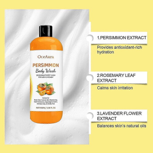 3x Persimmon Body Wash for Body Odor Control - Purifying Deodorizing Soap for Eliminating Odor 1