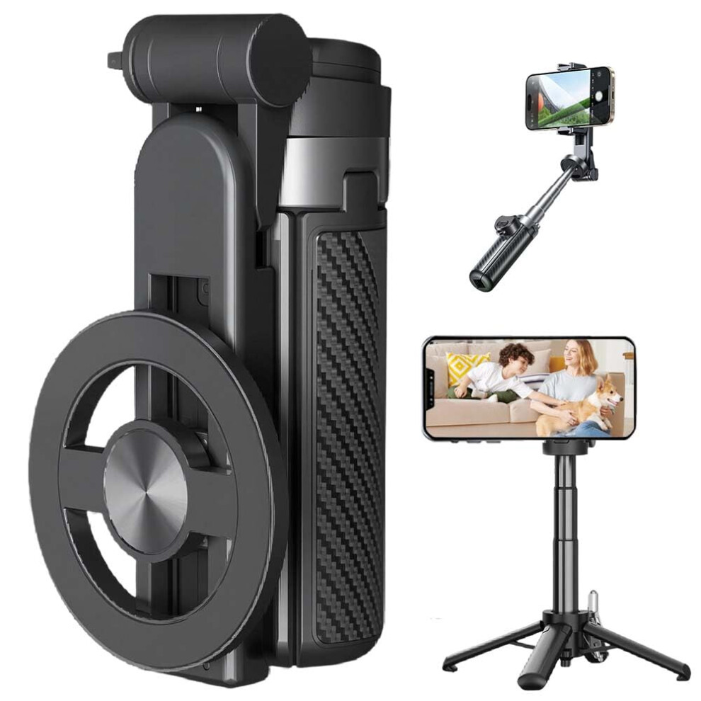 Magnetic Selfie Stick With 360 Rotation Bluetooth Tripod, 4In1 Extendable Phone Stand For Vlogging And Travel (Black) Black 9070919942792