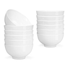 12 Pack 10 oz Porcelain Bowls Set White Round Small Serving Bowls Dishwasher and Microwave Safe
