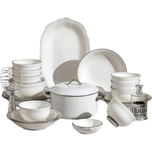 Ceramic Dinnerware Set Soup Pot Microwave Dishwasher Safe Scratch Resistant Solid Color 2