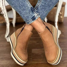 (37,Khaki)Women's Premium Solid Colors Wedge Ankle Boots Round Toe Footwear Wedges Casual Shoes Fashionable