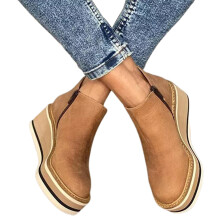 (42,Khaki)Women's Premium Solid Colors Wedge Ankle Boots Round Toe Footwear Wedges Casual Shoes Fashionable