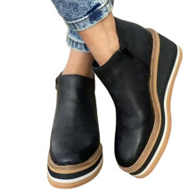 (40,Black)Women's Premium Solid Colors Wedge Ankle Boots Round Toe Footwear Wedges Casual Shoes Fashionable