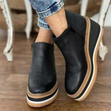 (43,Black)Women's Premium Solid Colors Wedge Ankle Boots Round Toe Footwear Wedges Casual Shoes Fashionable