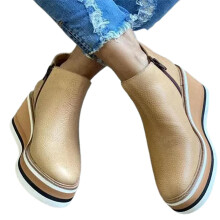 (43,Gold)Women's Premium Solid Colors Wedge Ankle Boots Round Toe Footwear Wedges Casual Shoes Fashionable