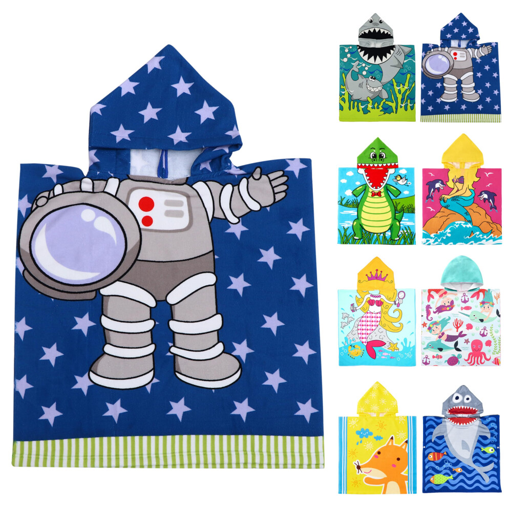 Kids Hooded Beach Towel Astronaut 24x24 Inch Ultra Absorbent Microfiber for Bath Pool Swim