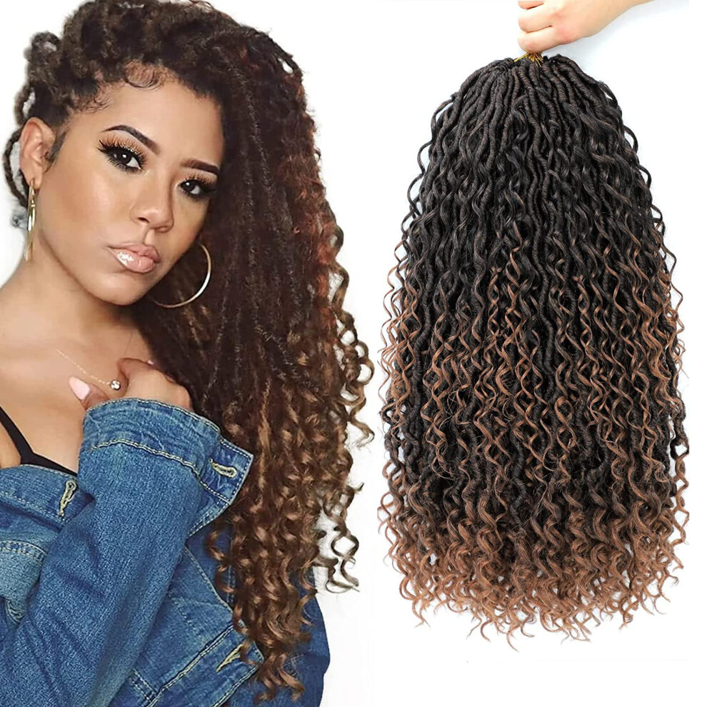 Unisex Black 18 Inch Goddess Locs Crochet Hair 6 Packs Faux Curly Boho Locs Extensions For Women T30